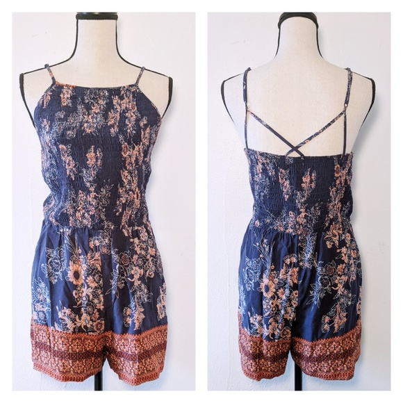 Socialite Pants - NWT Socialite Strappy Blue Smocked Romper